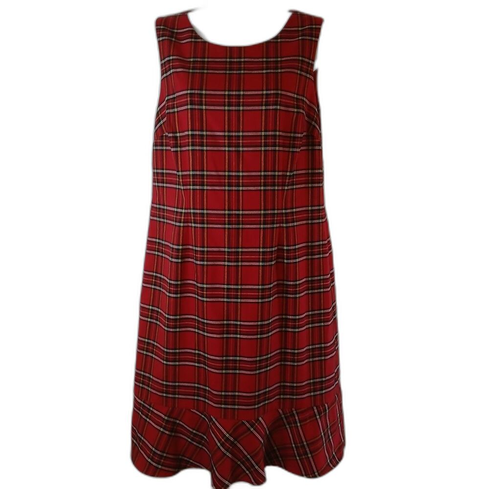 Talbots Petite Dress Red Tartan Plaid Midi Sz 8 Office Wear Academia Holiday...